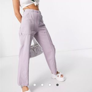 Asos Topshop Carpenter Pants Lilac Womens Viscose Wide Leg High Rise Siz…